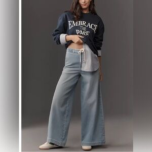 Anthropologie Pilcro Denim-Knit Pull-On High-Rise Wide-Leg Jeans Size XS